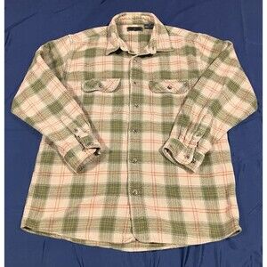Field & Stream Flannel Shirt Mens L Green Plaid Long Sleeve Button Up Outdoors